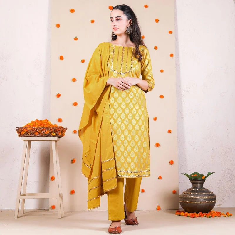 Get The Latest Trends Yellow Festive Kurta Set with Dupatta & Gota Work