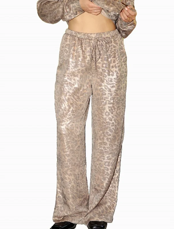 Attire Sale Women's Metallic Leopard Satin Pant In Brown