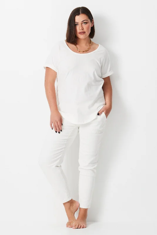 Timeless Classics Linen Longline U Neck Tee - White