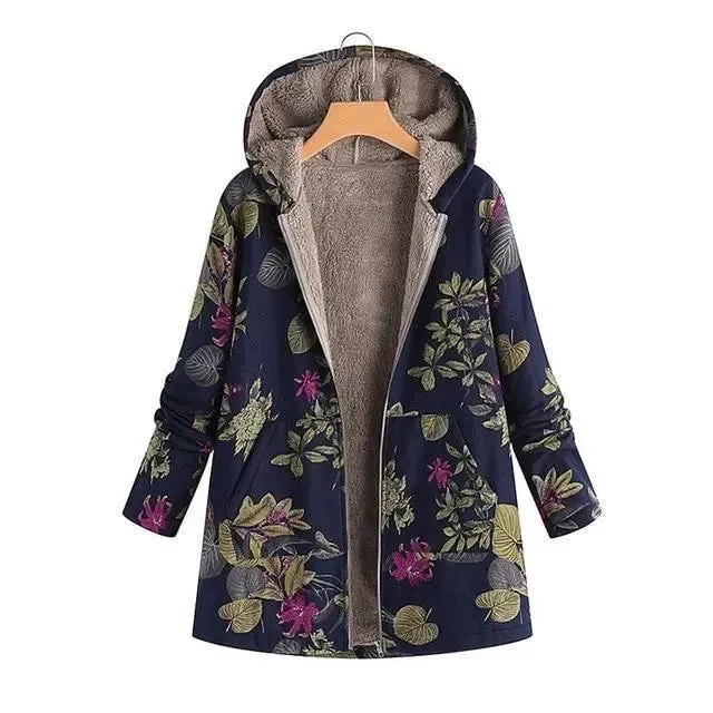 Evening Elegance Floral Loose Plus Size Winter Coat