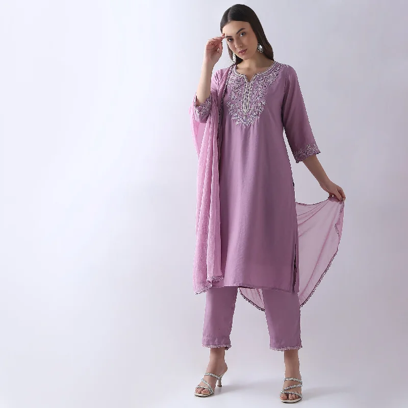 Everyday Fashion Regular Fit Embroidered Kurta and Pant with Dupatta Set