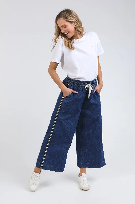 Eco Friendly Fashion Sale Elm Greta Wide Leg Pant with Side Tape Dark Blue Wash