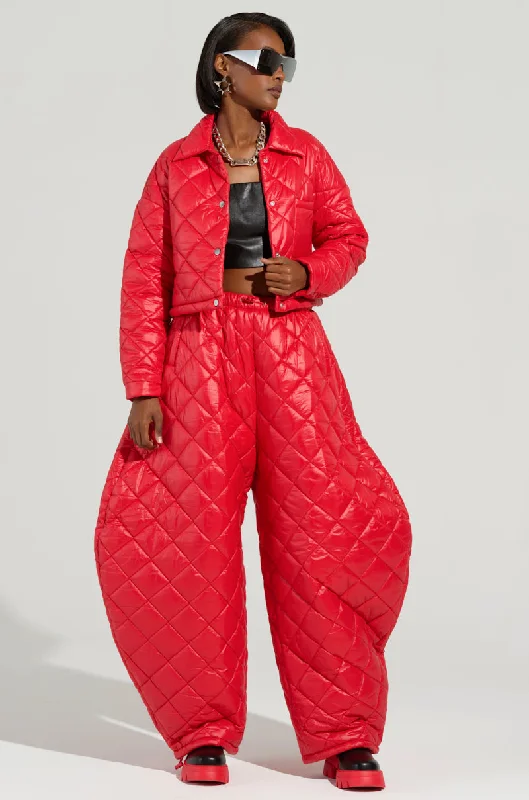 Timeless Classics VIVI OVERSIZED PUFFER PANTS IN RED